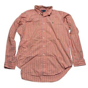Ralph Lauren Mens Orange Striped Long Sleeve Shirt Classic Fit Size L Cotton But